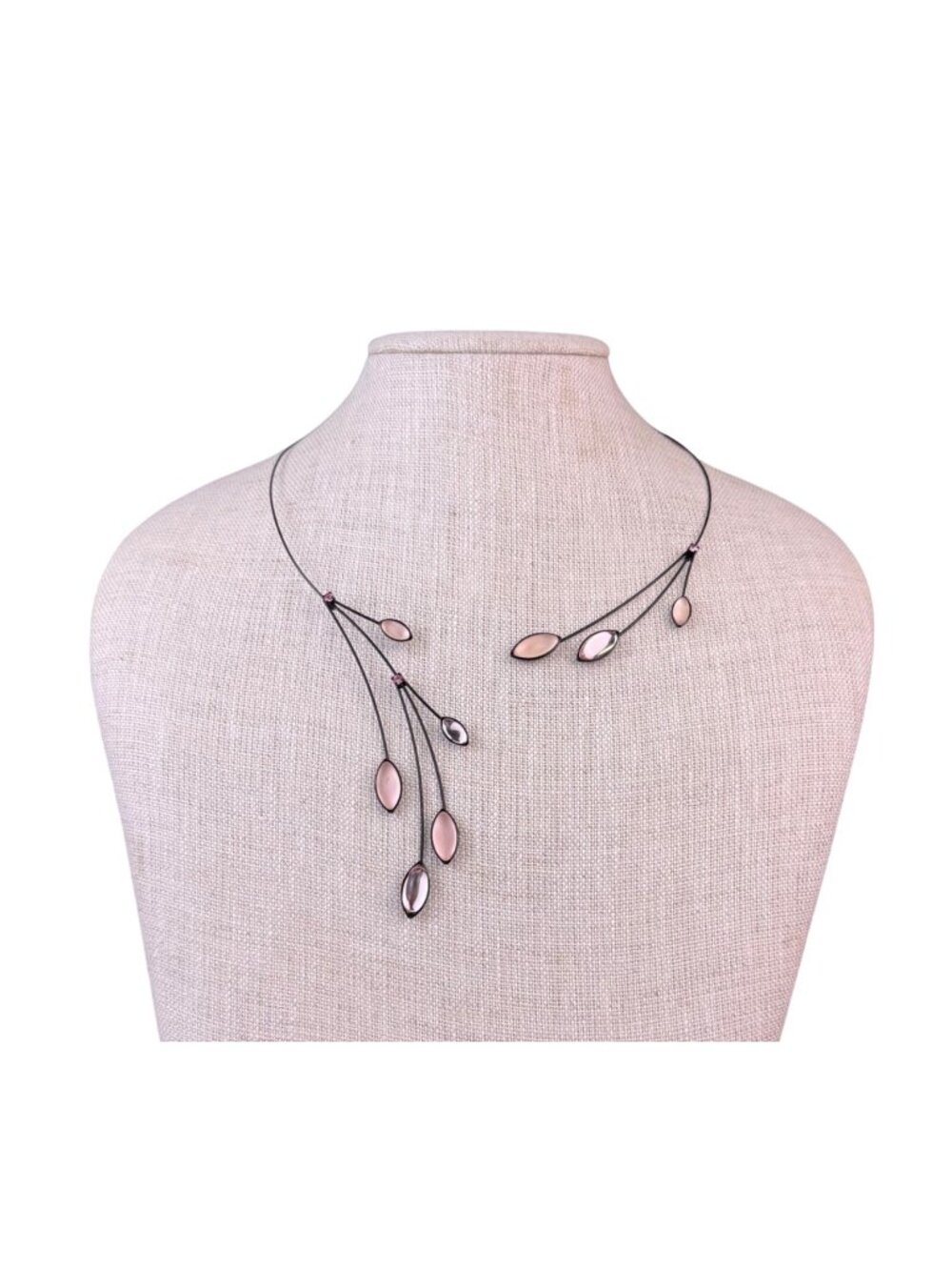 Kristina Collection Womens Pink & Black Metal Oval Stone pink accents Necklace